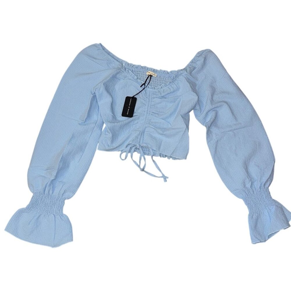 Articles Of Society Blue Off-Shoulder Smocked Crop Top XS